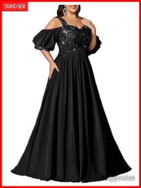 Plus Size Sequin Formal Dress A-Line High Slit Prom Wedding Guest